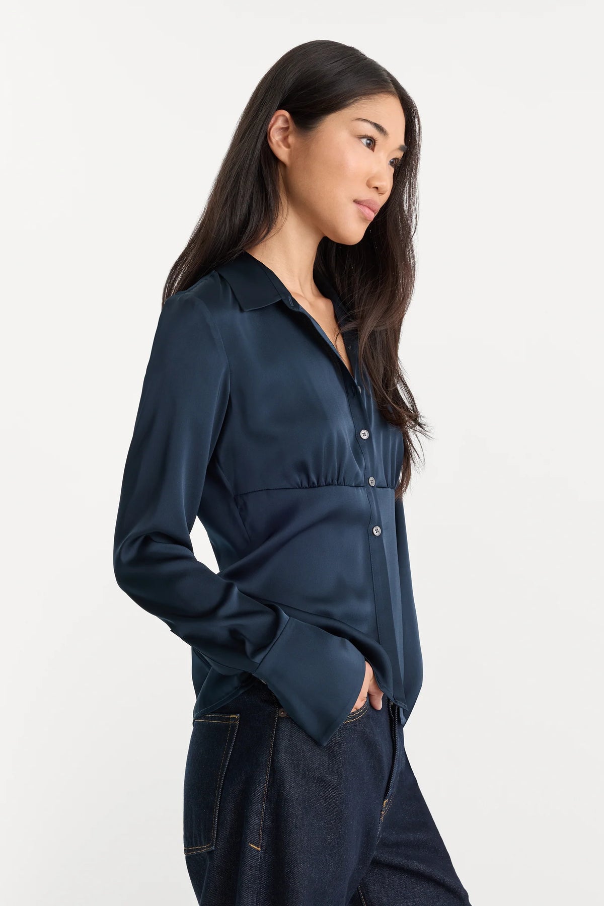 The Satin Femme Shirt in New Navy
