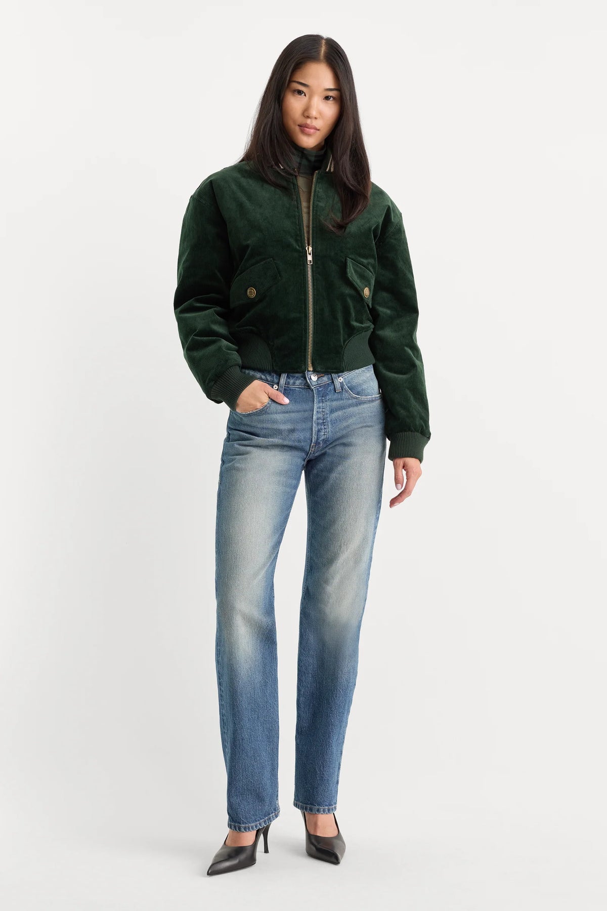 The Cord Varsity Jacket in Forset Green