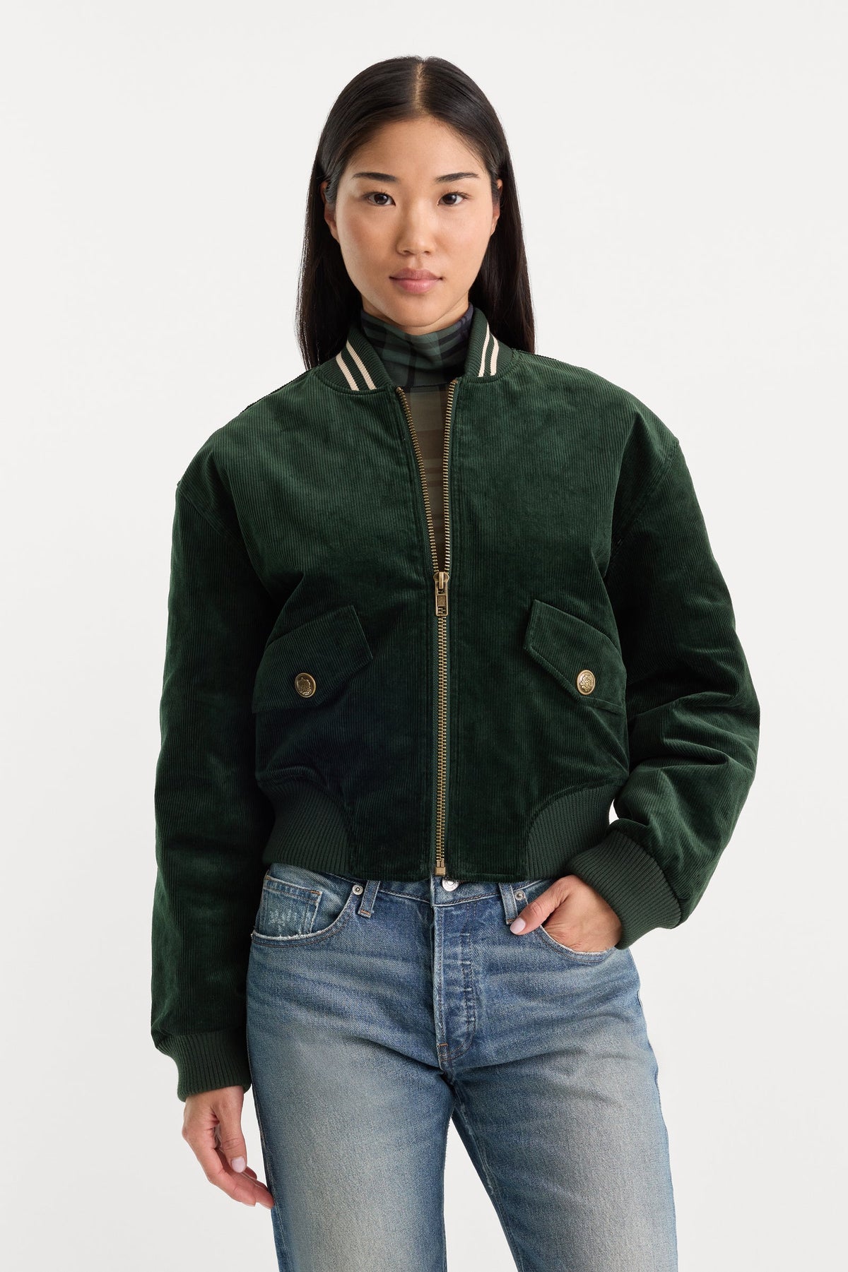 The Cord Varsity Jacket in Forset Green