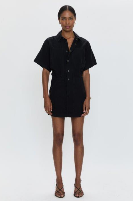 Tully Button-Down Mini Dress- Fade To Black