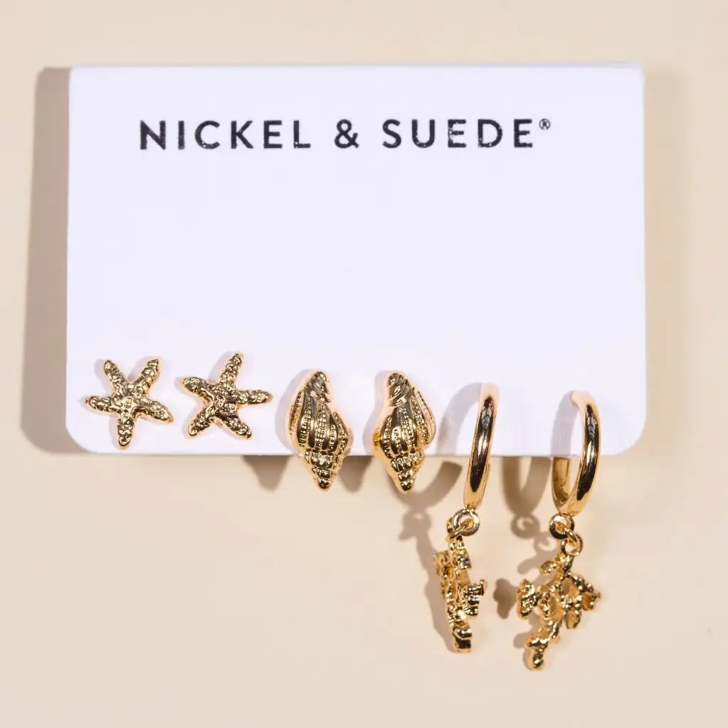 Gold Summer Essentials Stud and Huggie Earring Set