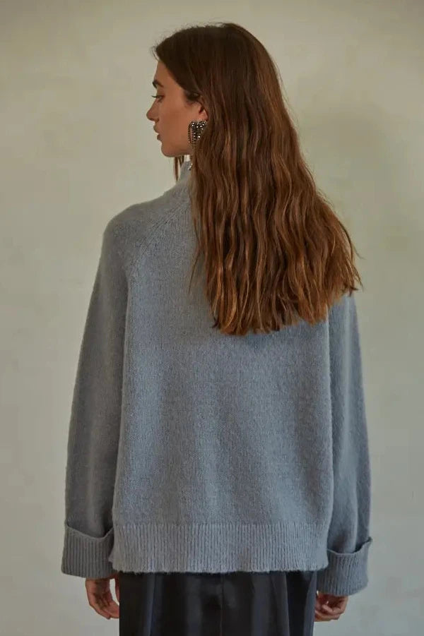 Raglan Long Sleeve Sweater- Blue Grey