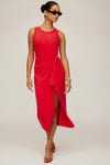 Maddie Side Knot Midi Dress- Cherry Red