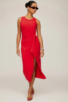 Maddie Side Knot Midi Dress- Cherry Red