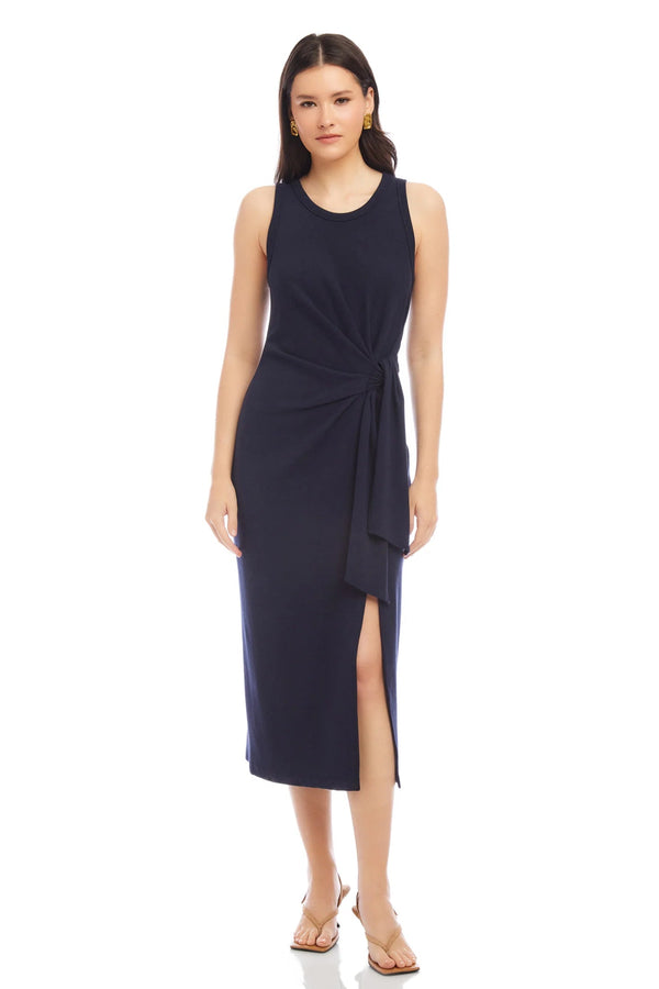 Maddie Side Knot Midi Dress- Navy