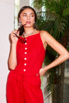 Elis Sleeveless Button Up Top- Cherry Red
