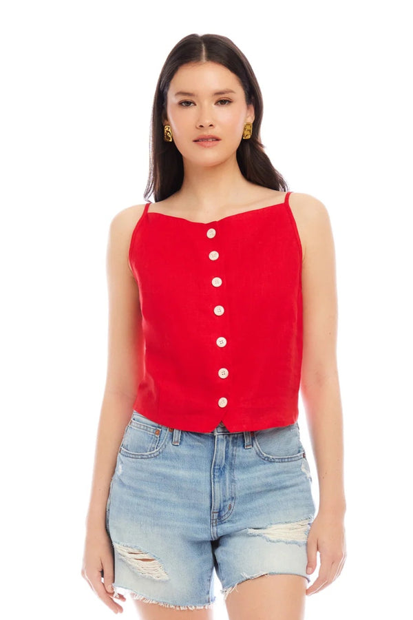 Elis Sleeveless Button Up Top- Cherry Red