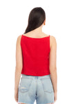 Elis Sleeveless Button Up Top- Cherry Red