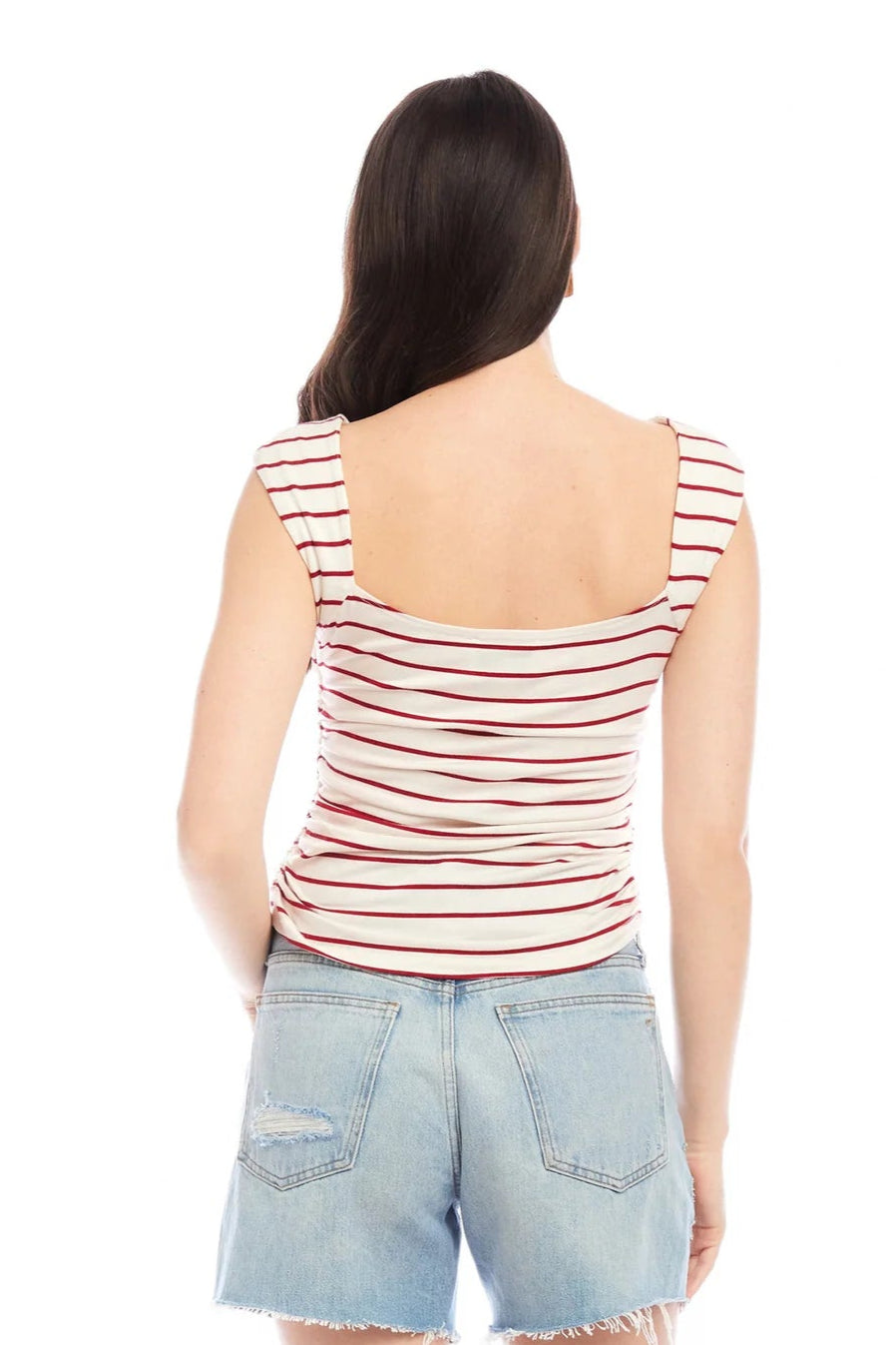 Tasha Side Shirred Top- Red Stripe