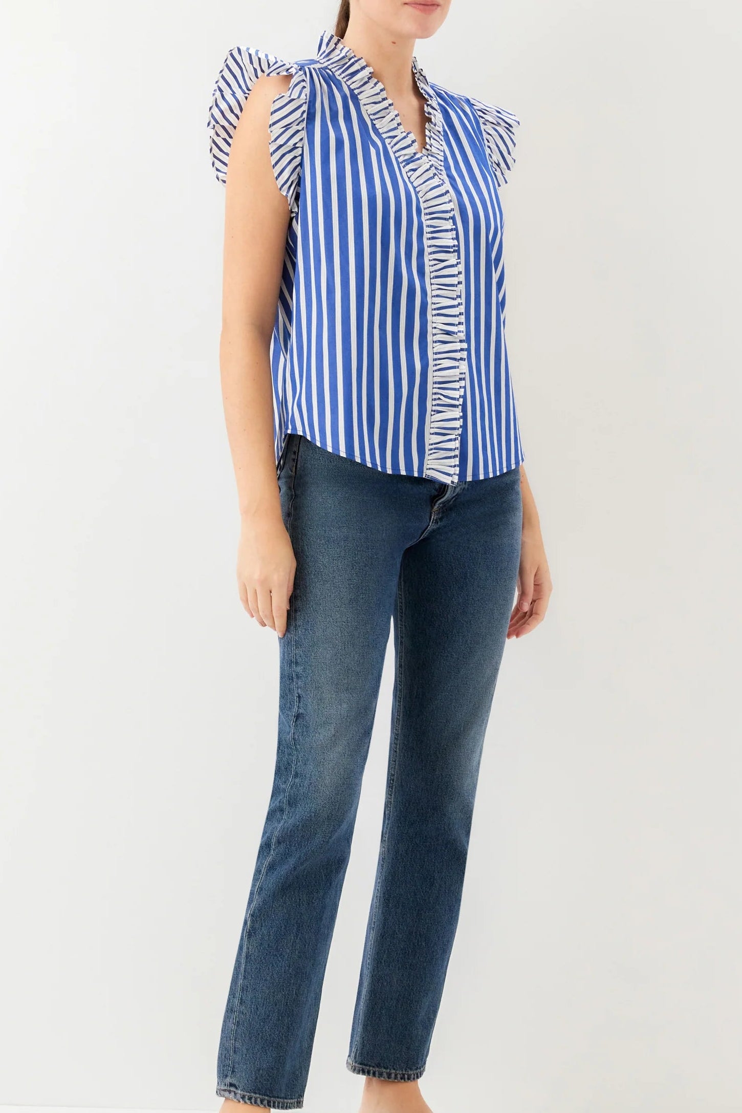 Kelly Ruffle Sleeve Top- Indigo