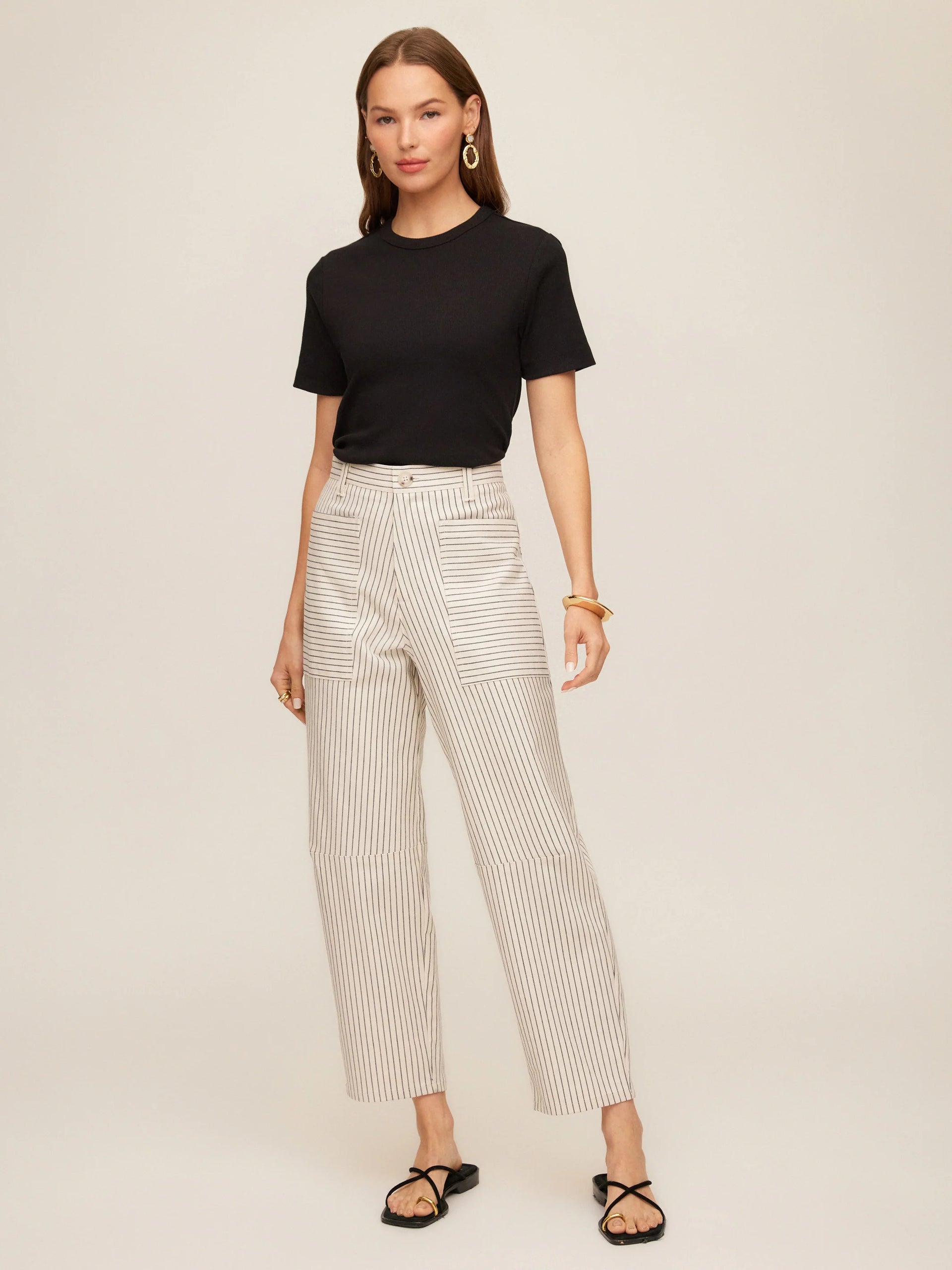 Rylee Crop Pants- Cream with Navy