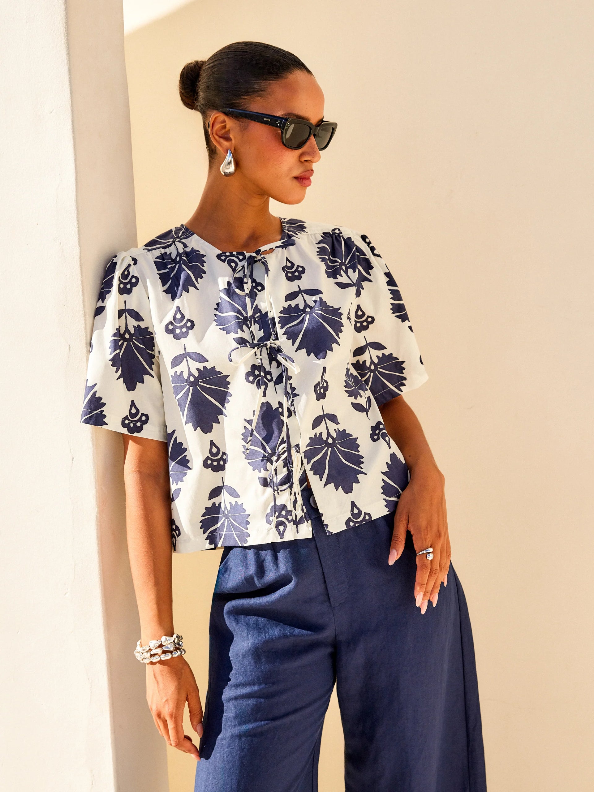 Nadine Bow Detail Top- Print