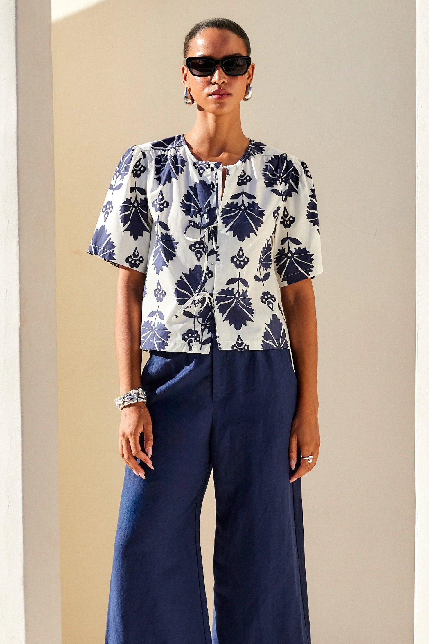 Nadine Bow Detail Top- Print