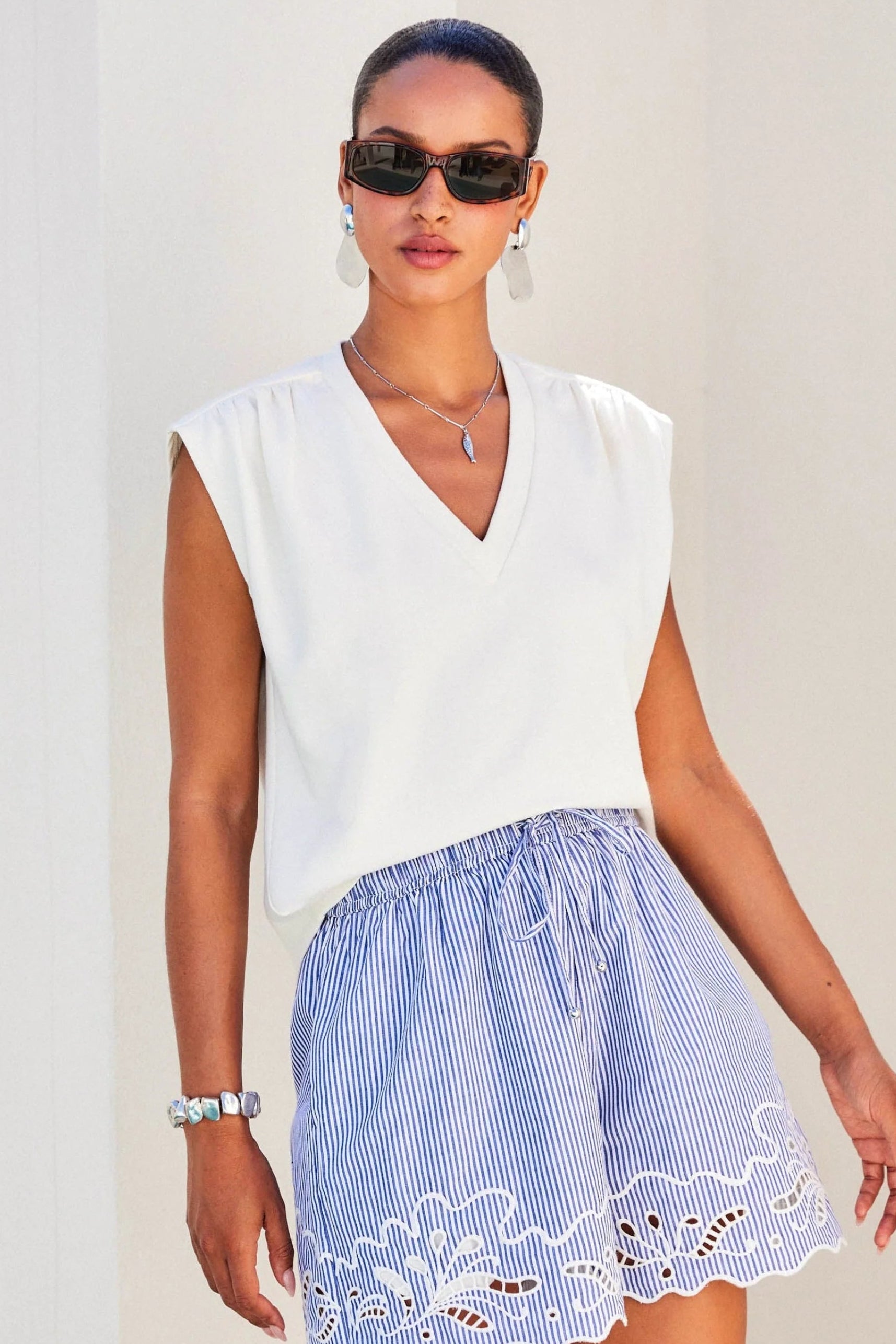 Karly V Neck Tank- Cream