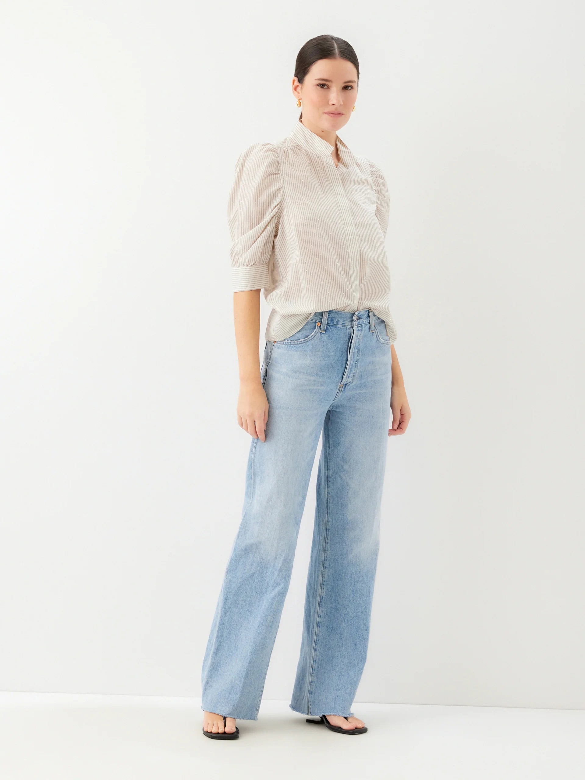 Margot Embellished Stripe Shirt- Off White With Black