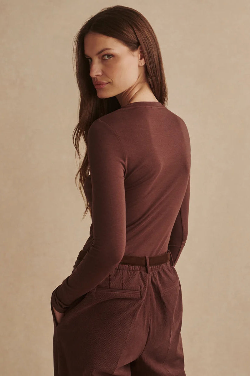 Edna Long Sleeve Fitted Tee in Deep Mahogany