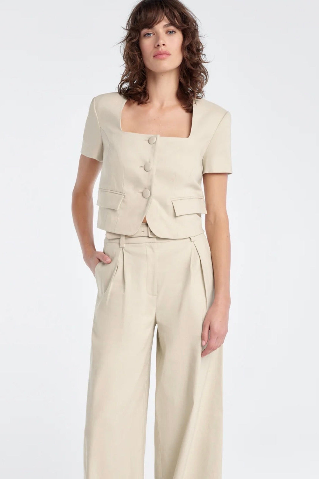 The Mayfair Linen Top- Light Khaki
