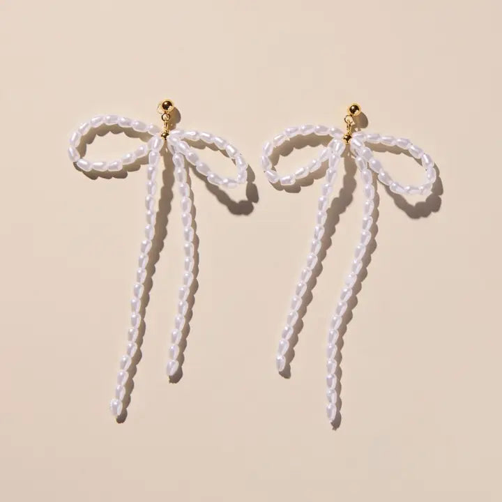 Pearl Bow Drop Earrings