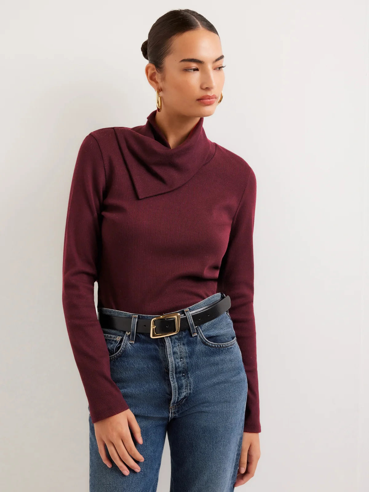 Rhonda Drape Neck Top in Merlot