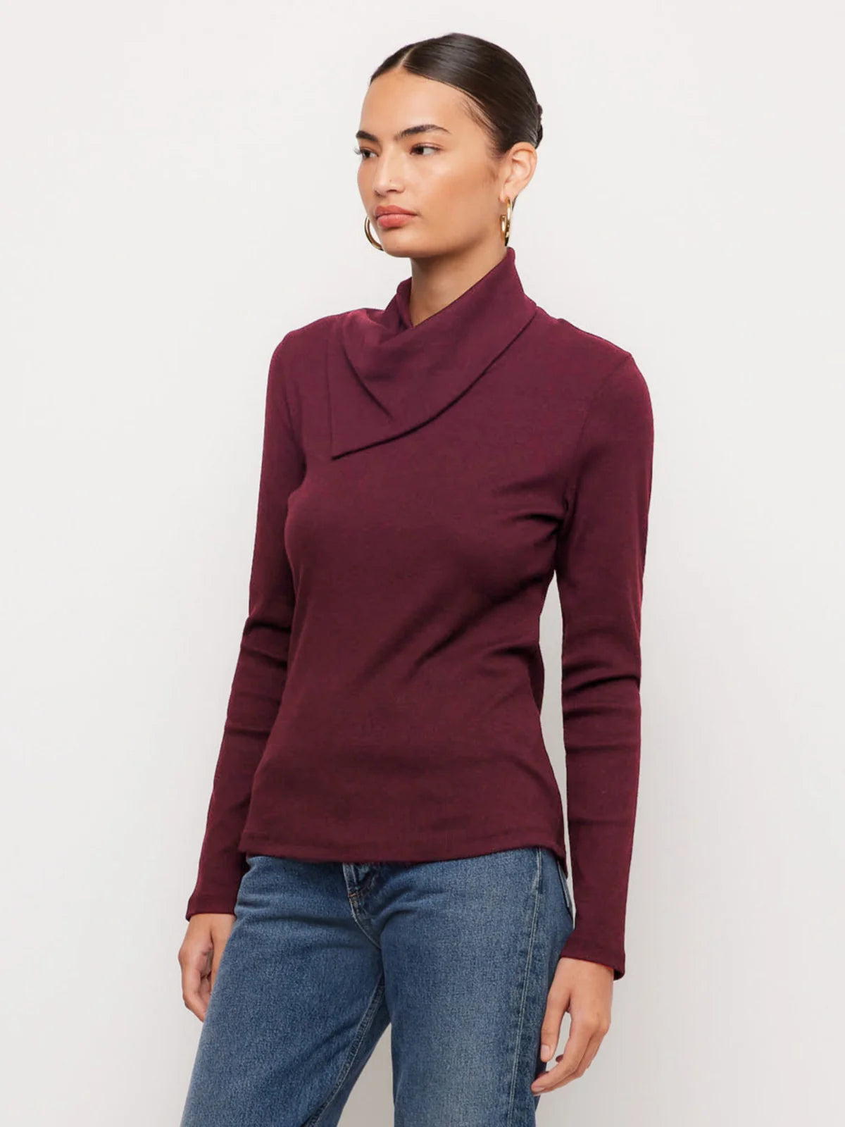 Rhonda Drape Neck Top in Merlot