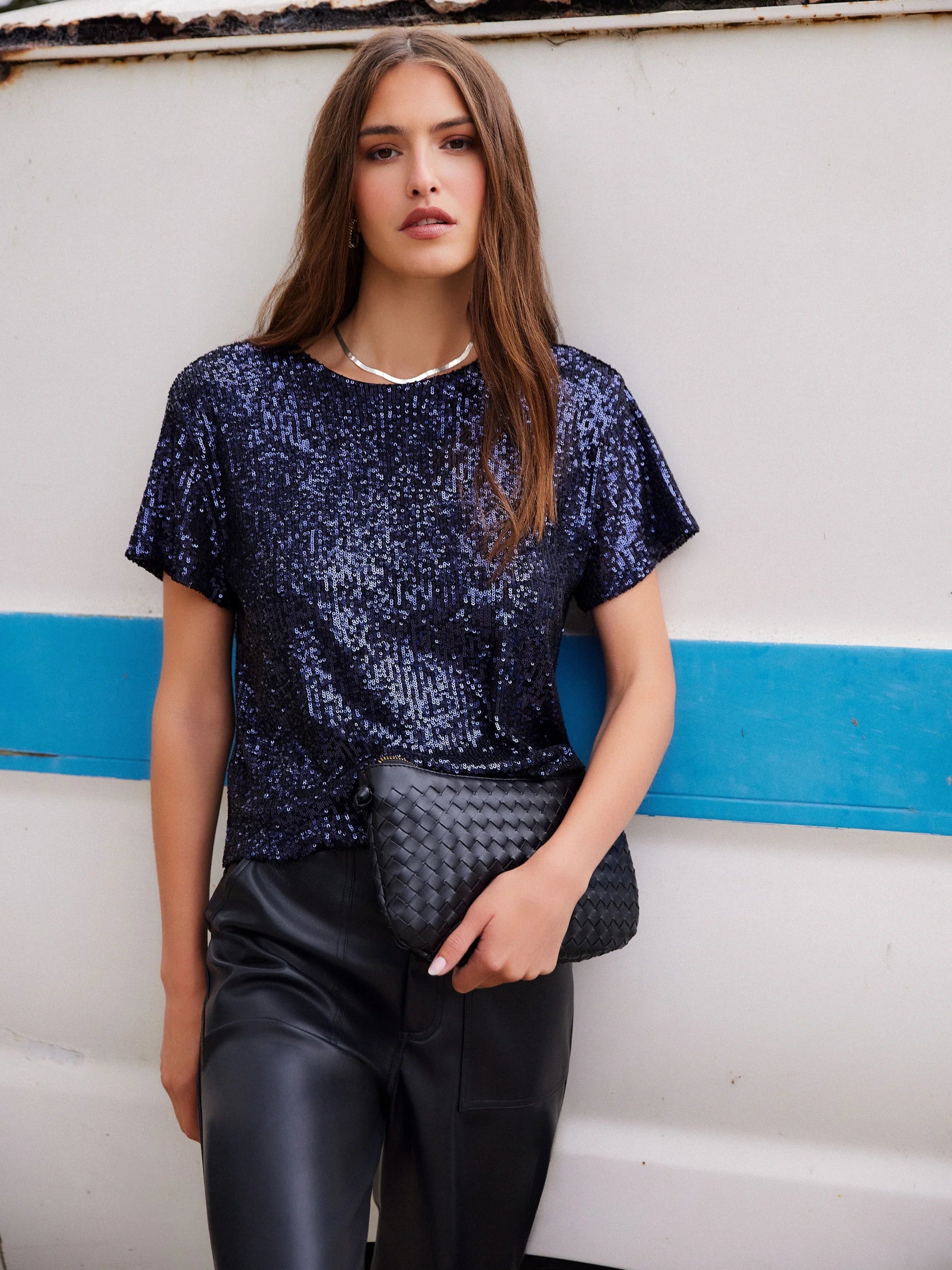 Aerin Sequin Top- Midnight Blue