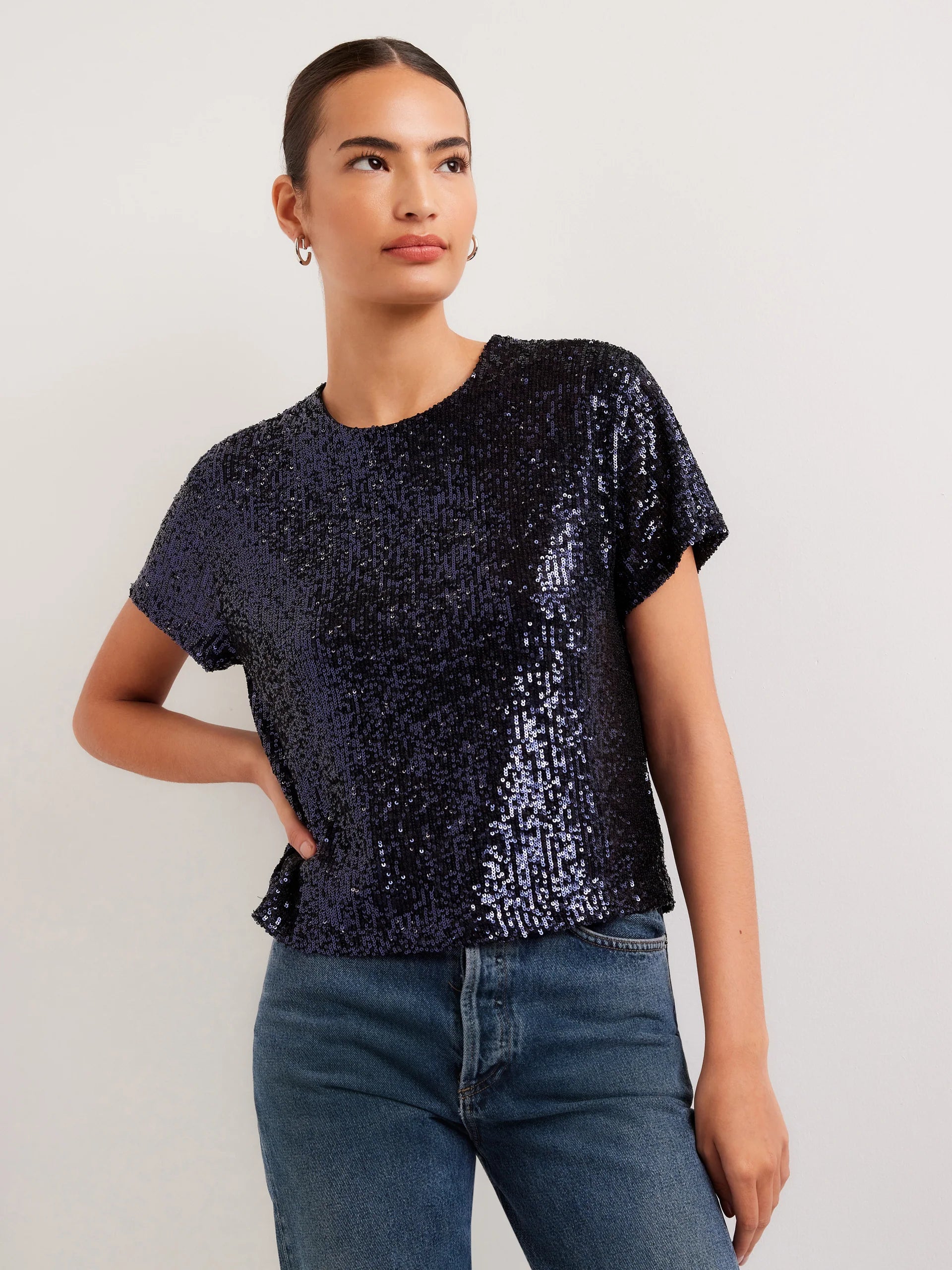Aerin Sequin Top- Midnight Blue