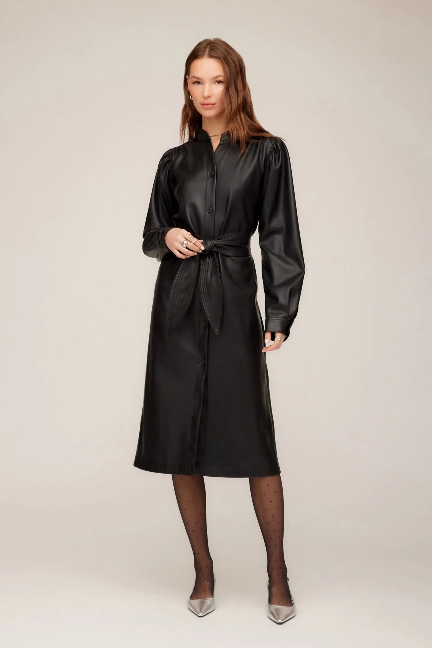 Jennifer Faux Leather Dress- Black