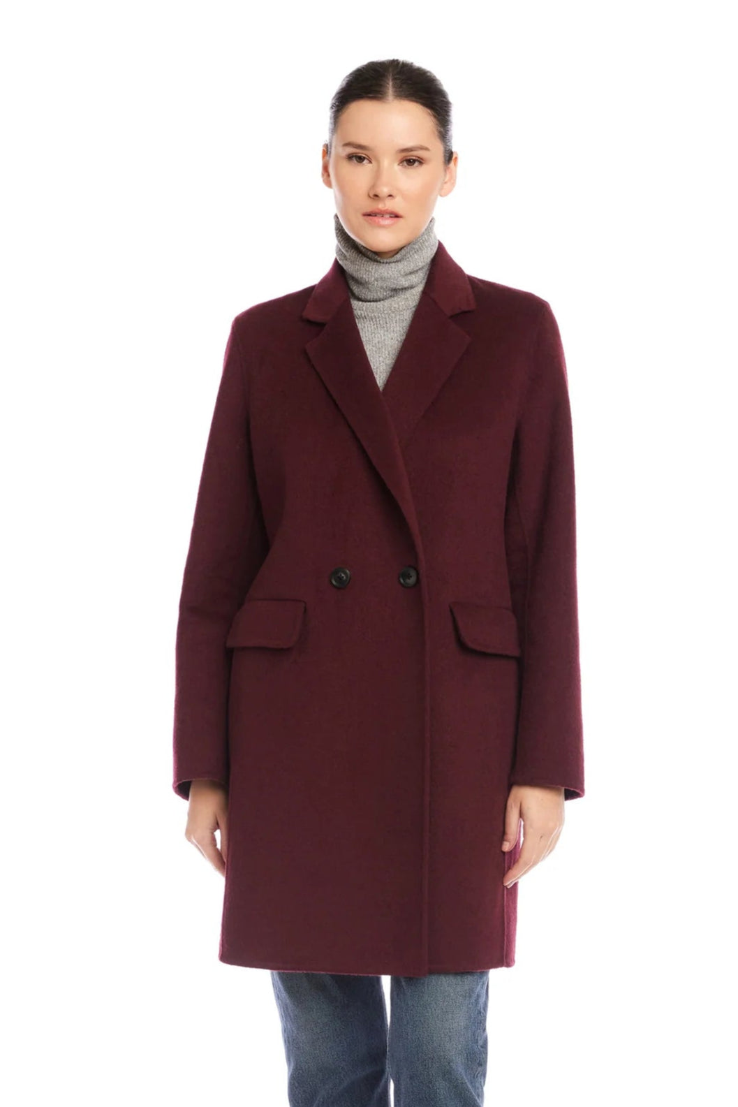 Row Brushed Coat- Wine