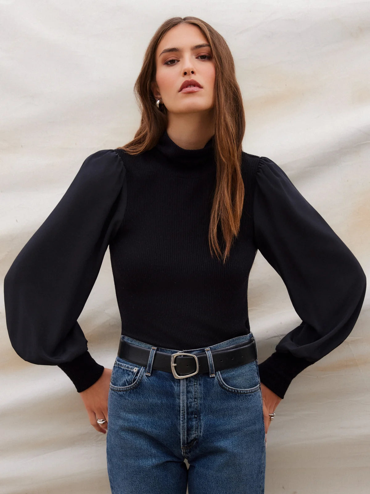Lisette Contrast Turtleneck Top in Black
