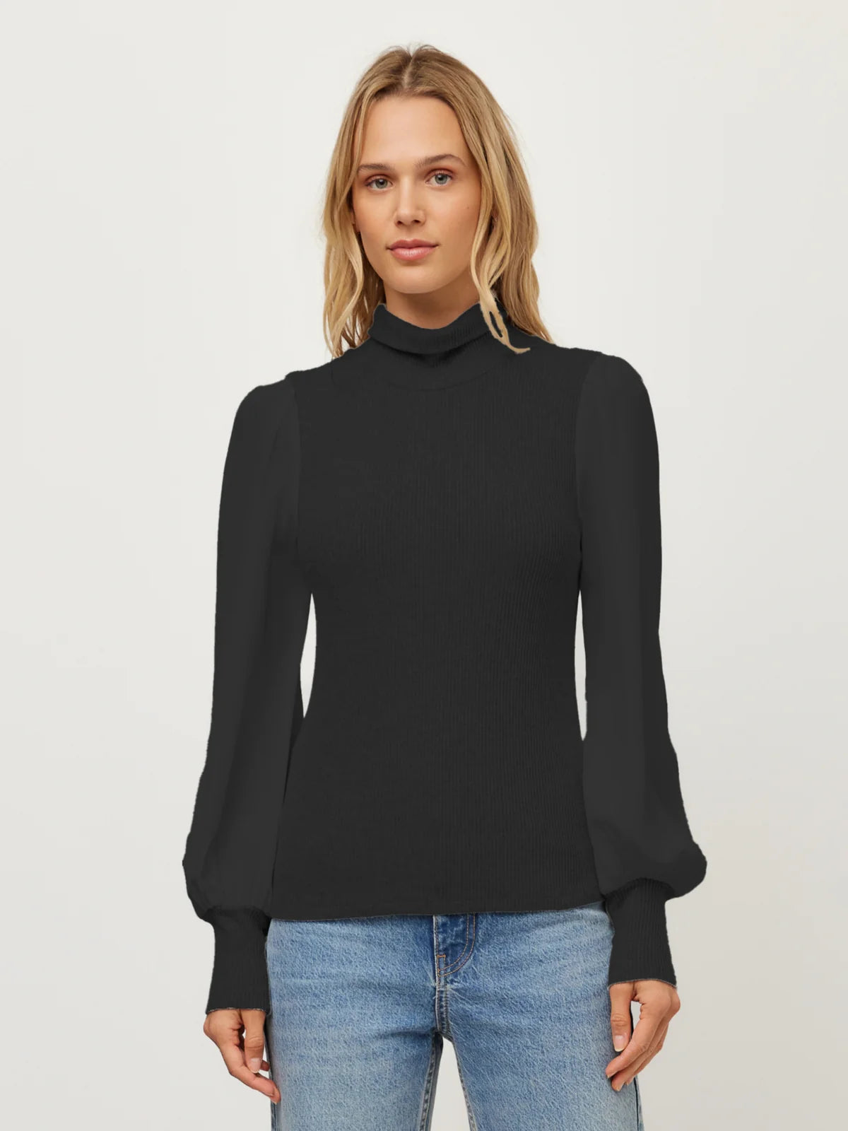 Lisette Contrast Turtleneck Top in Black