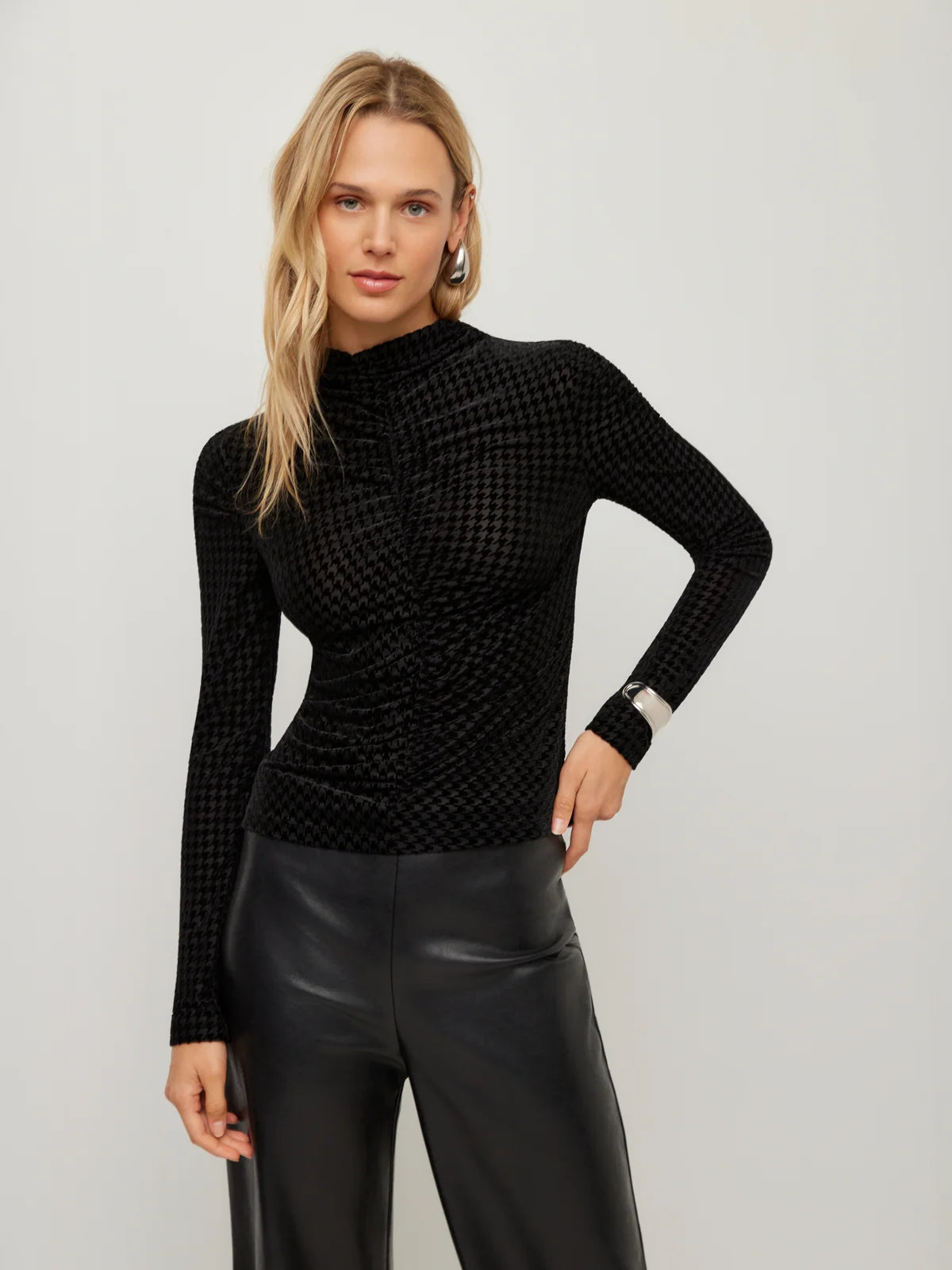 Velvet Burnout Rouched Top in Black