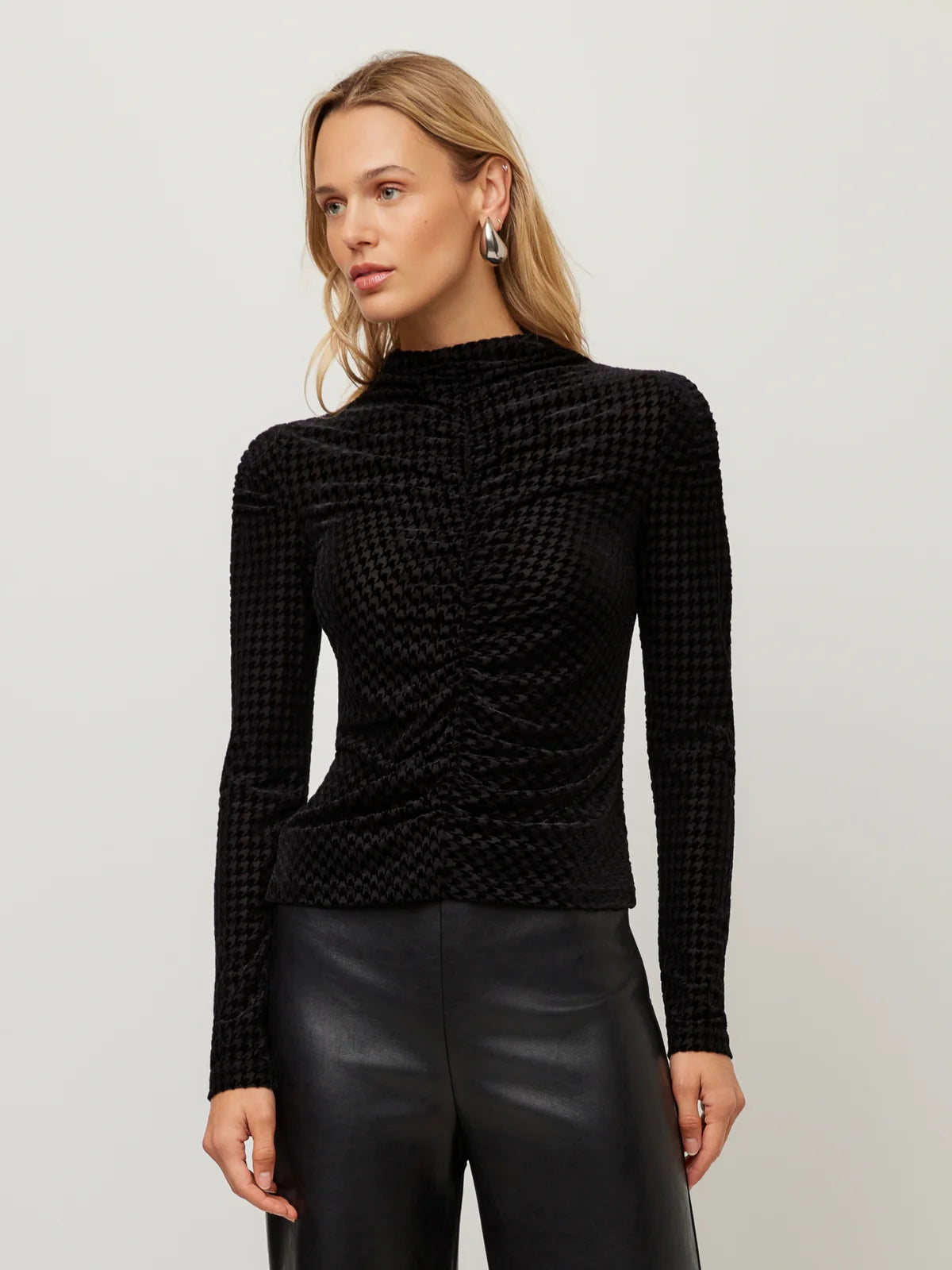 Velvet Burnout Rouched Top in Black