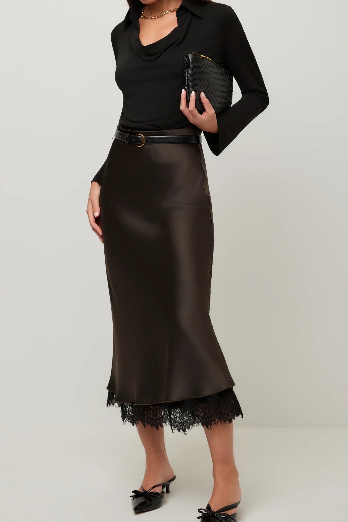 Mia Lace Trim Bias Midi Skirt