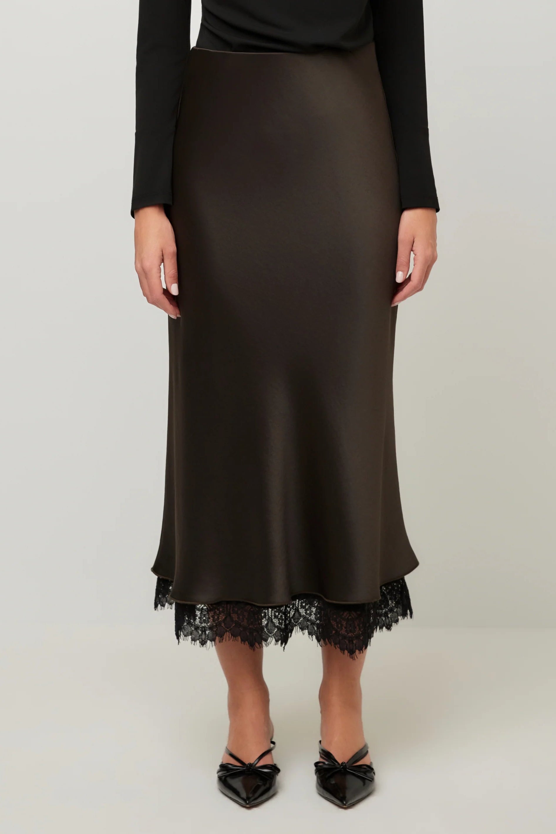 Mia Lace Trim Bias Midi Skirt