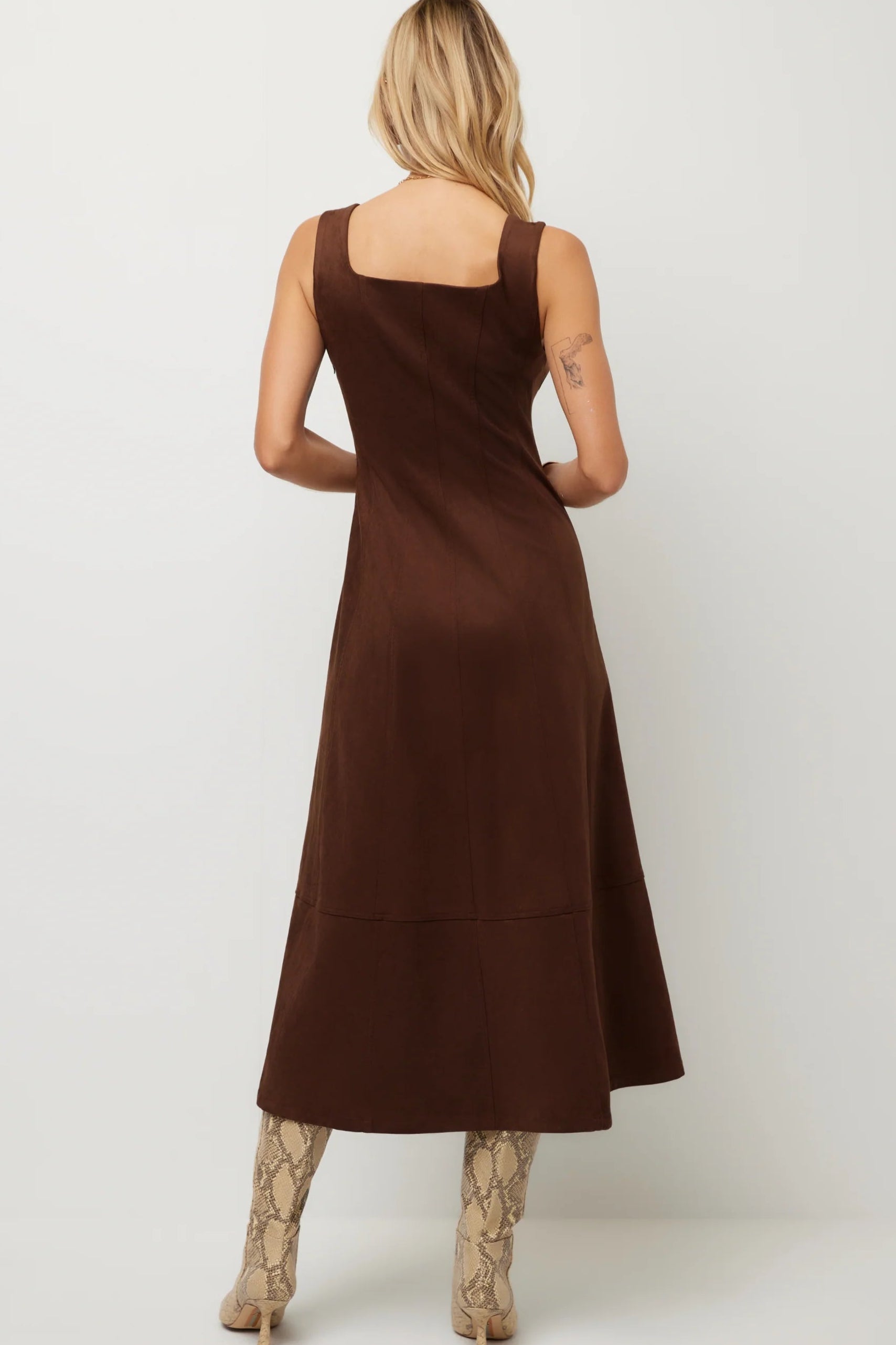 Madalyn Faux Suede Stitch Detail Midi Dress