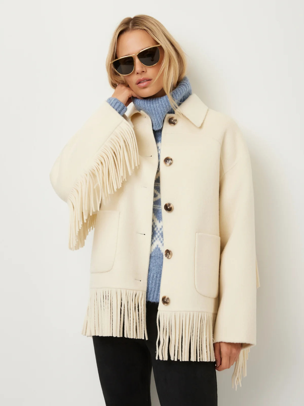 Yara Fringe Jacket in Cream
