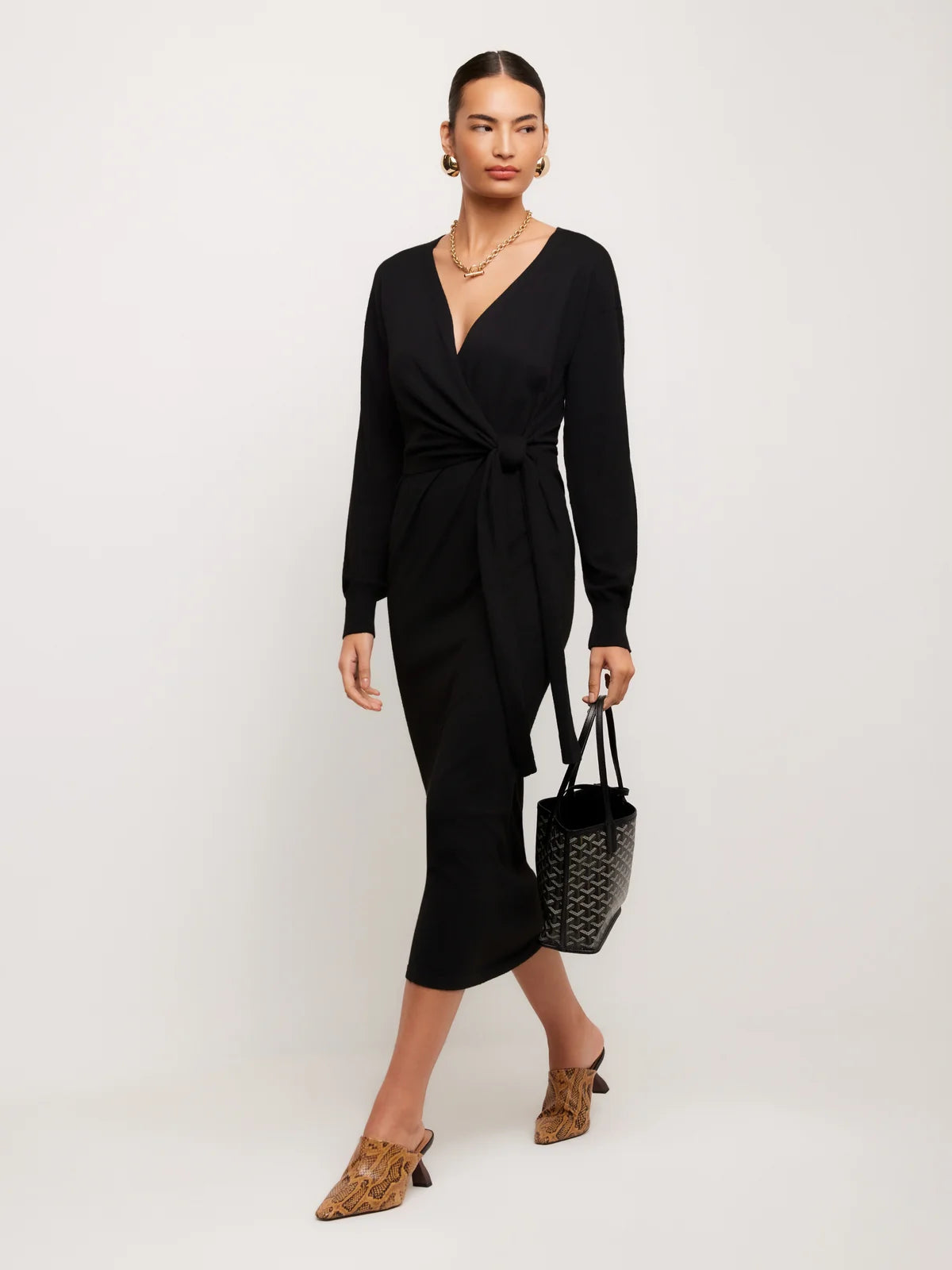 Raya Wrap Sweater Dress- Black
