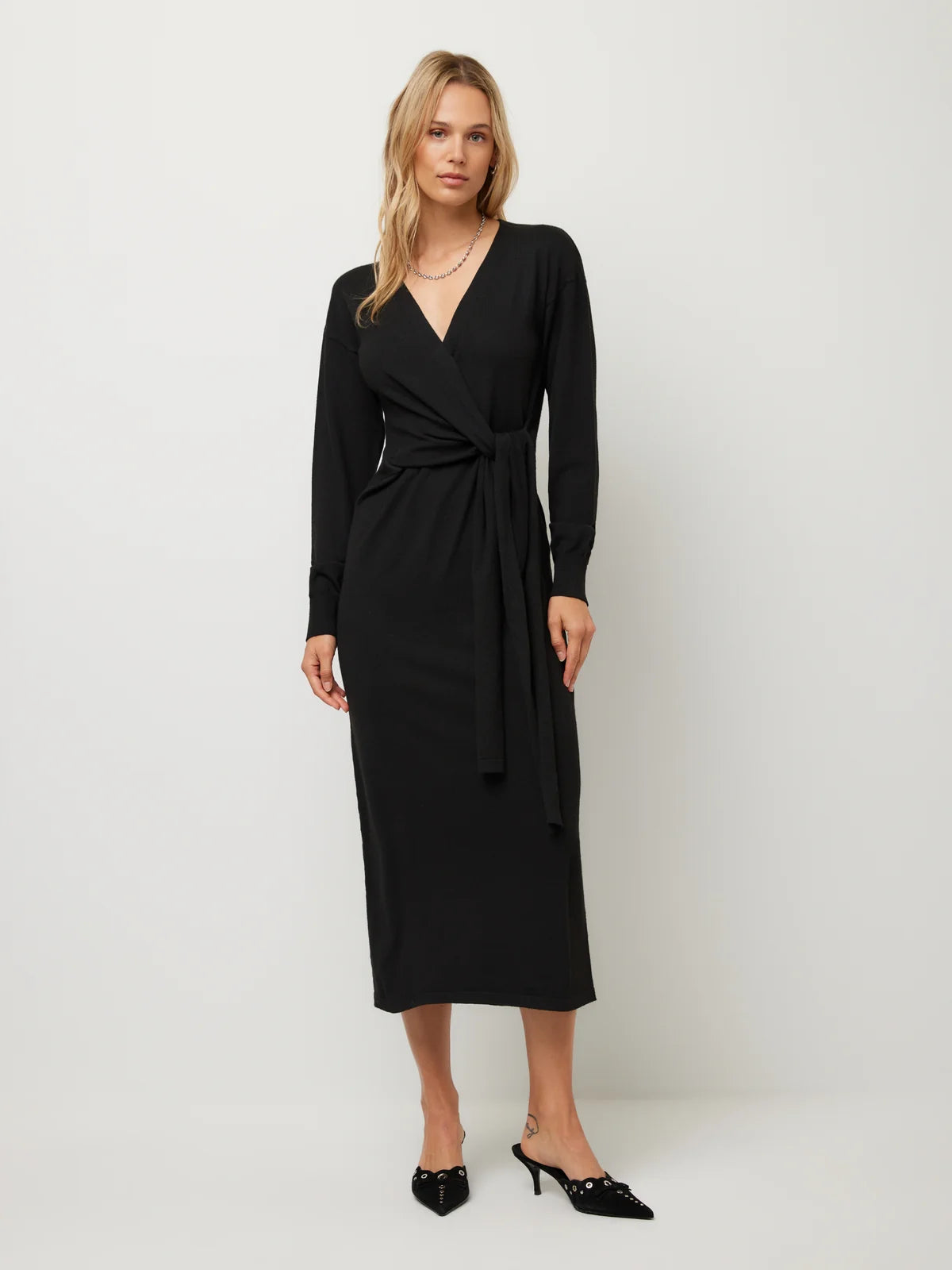 Raya Wrap Sweater Dress- Black