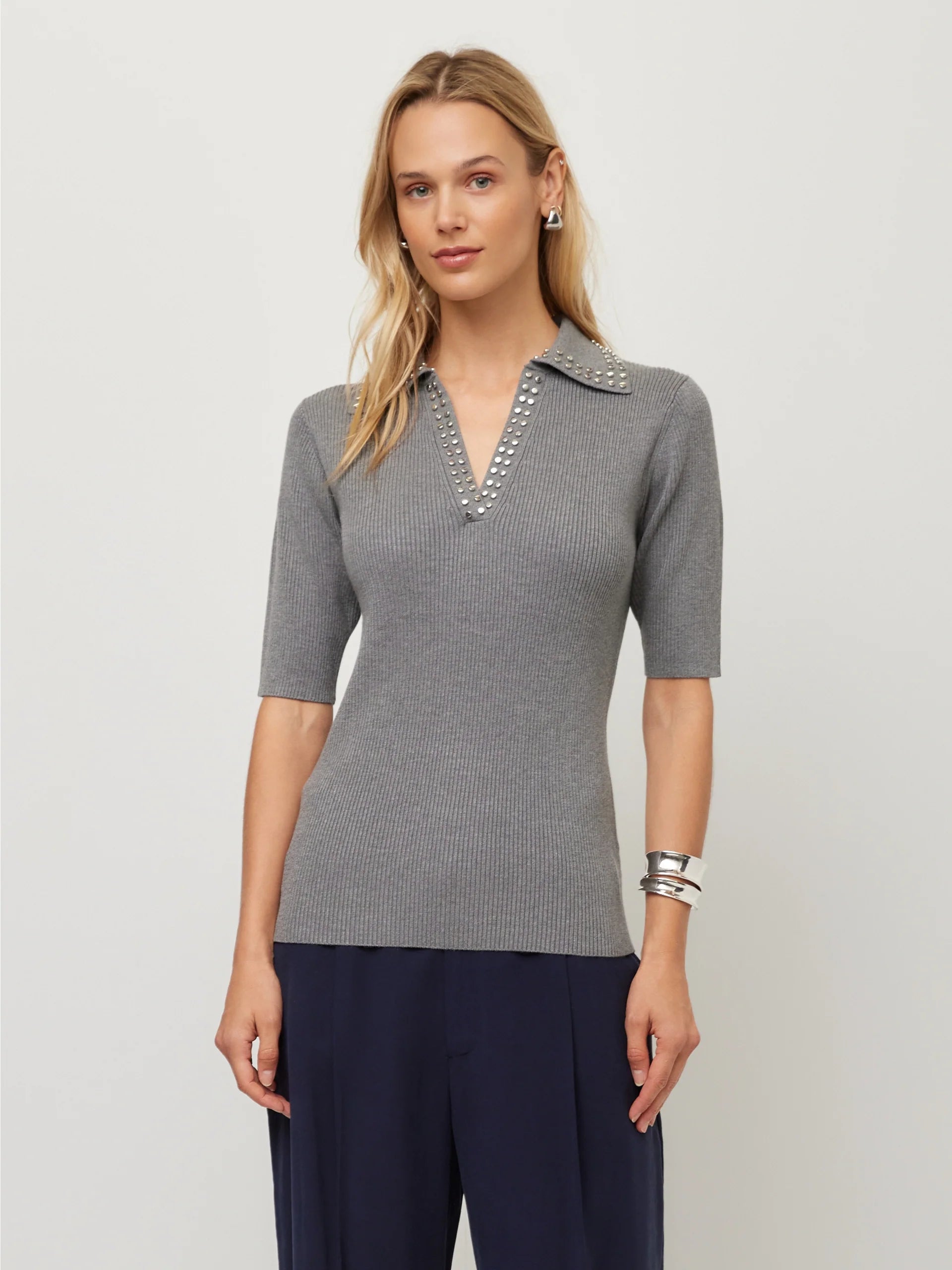 Eleanor Polo Sweater- Grey
