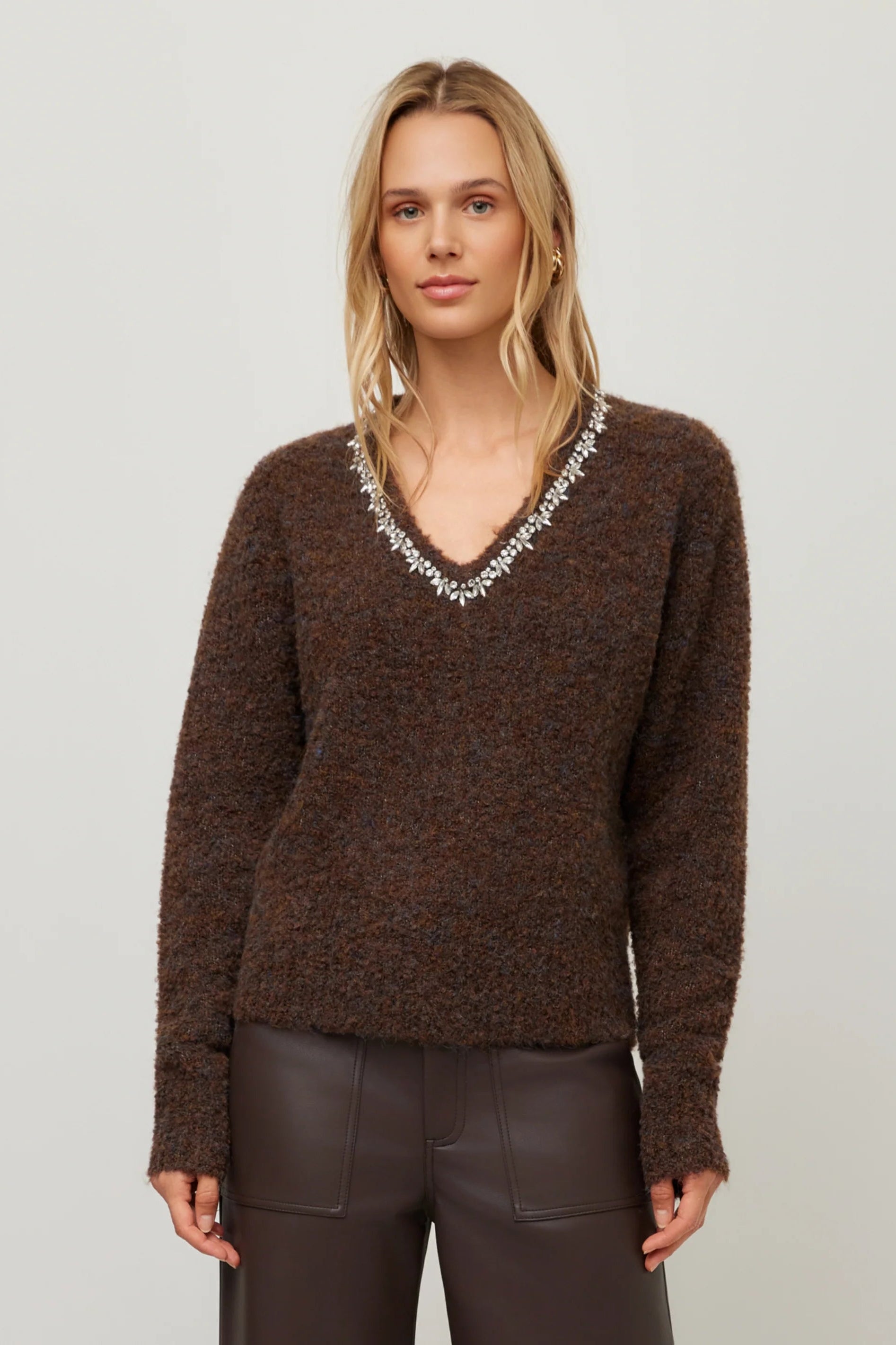 Ash Embellished V-Neck Sweater
