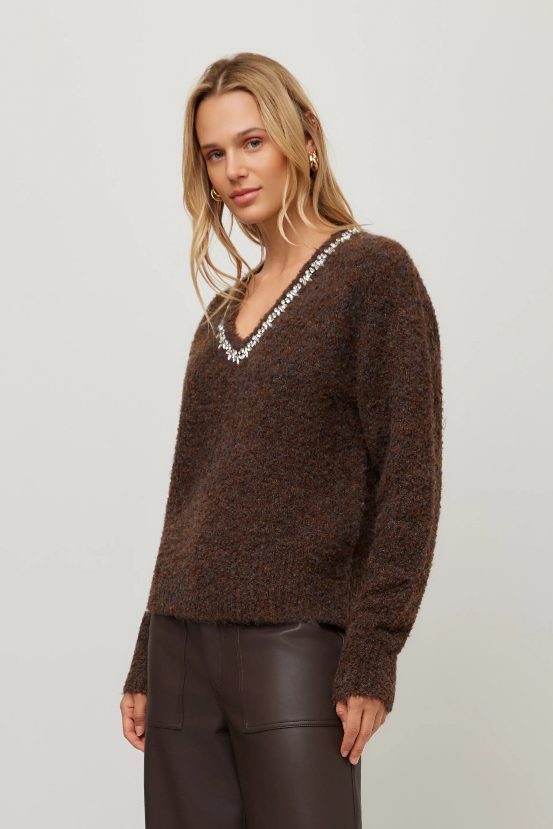 Ash Embellished V-Neck Sweater