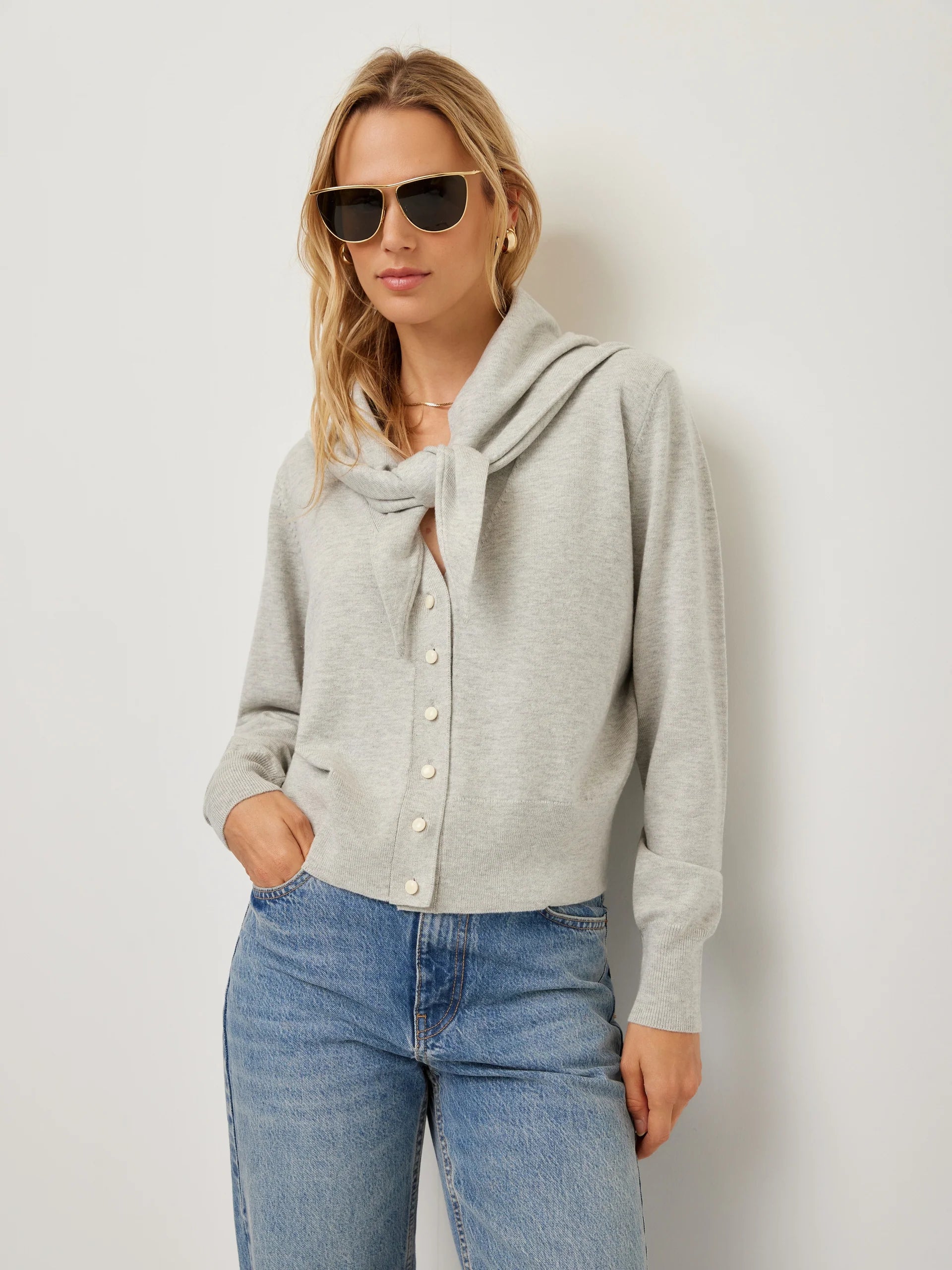 Wren Scarf Cardigan- Light Grey