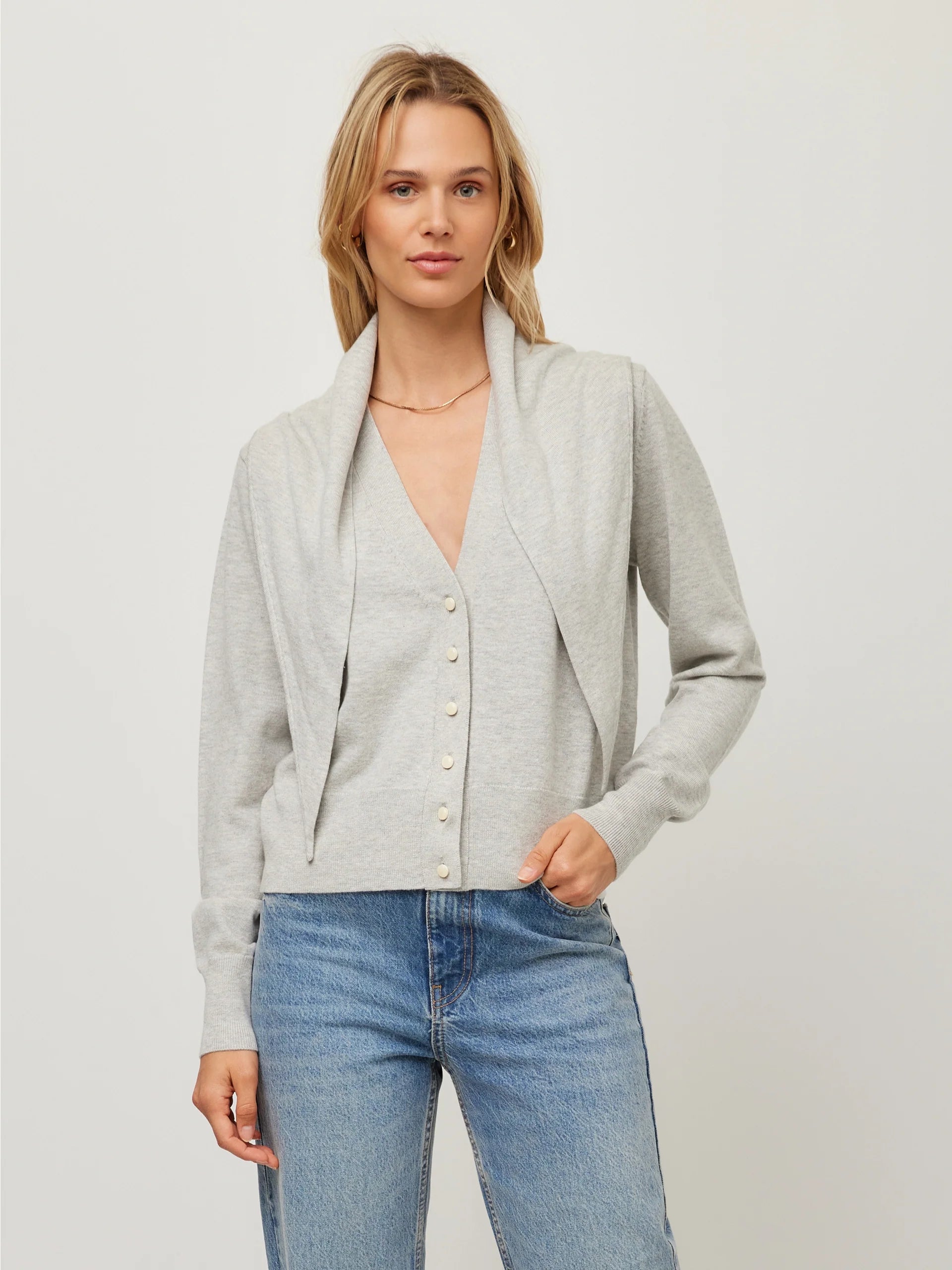Wren Scarf Cardigan- Light Grey