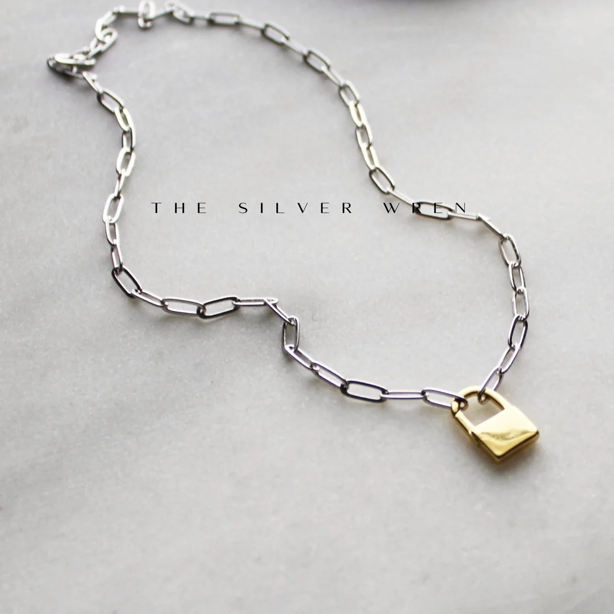 Two Tone Padlock Necklace- 16 inch