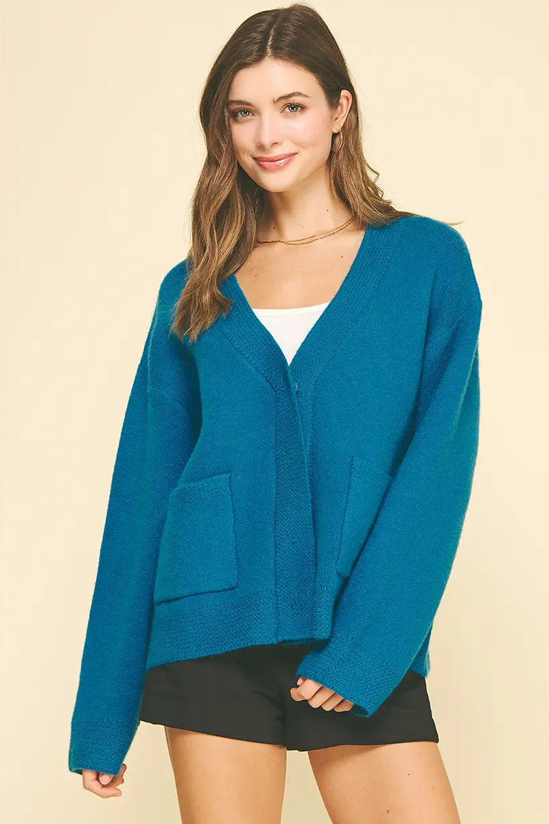 Oversized V-Neck Cardigan- Dark Teal