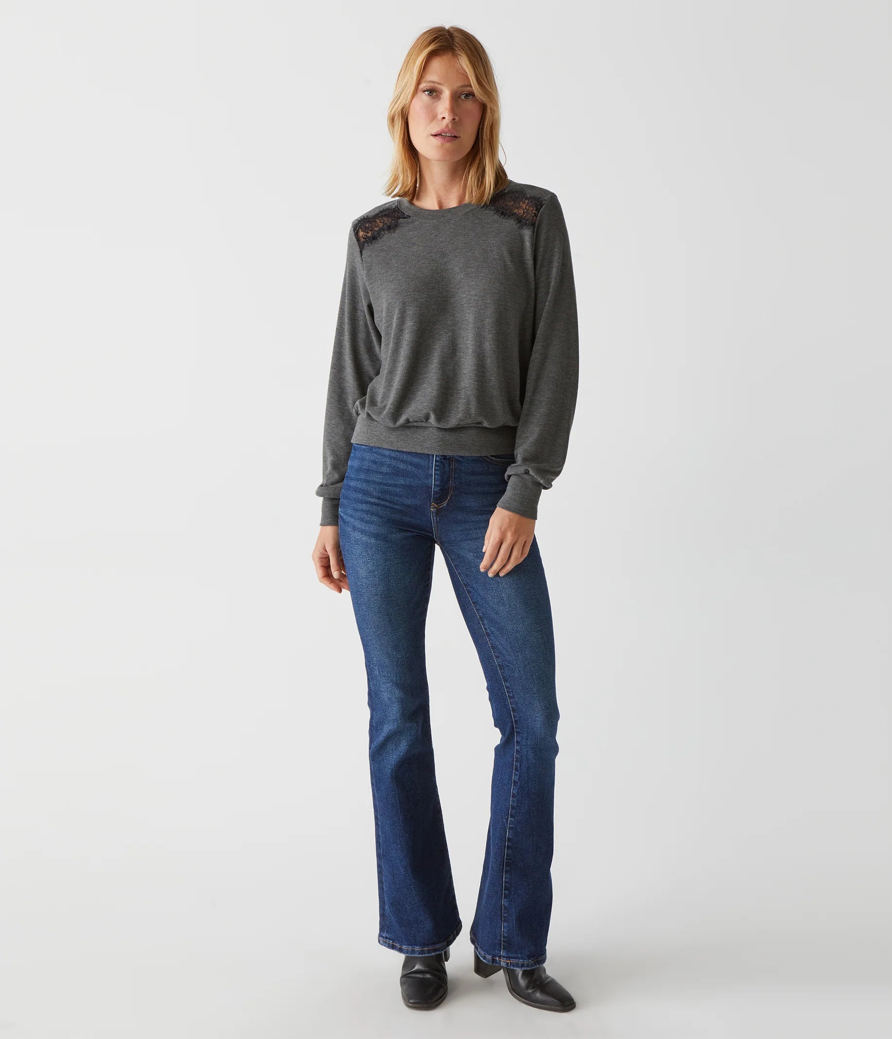 Esther Pullover With Lace Trim- Charcoal *FINAL SALE*