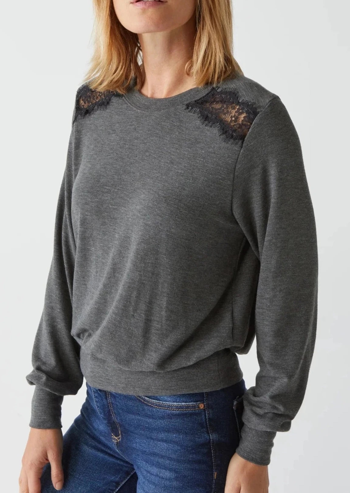 Esther Pullover With Lace Trim- Charcoal *FINAL SALE*