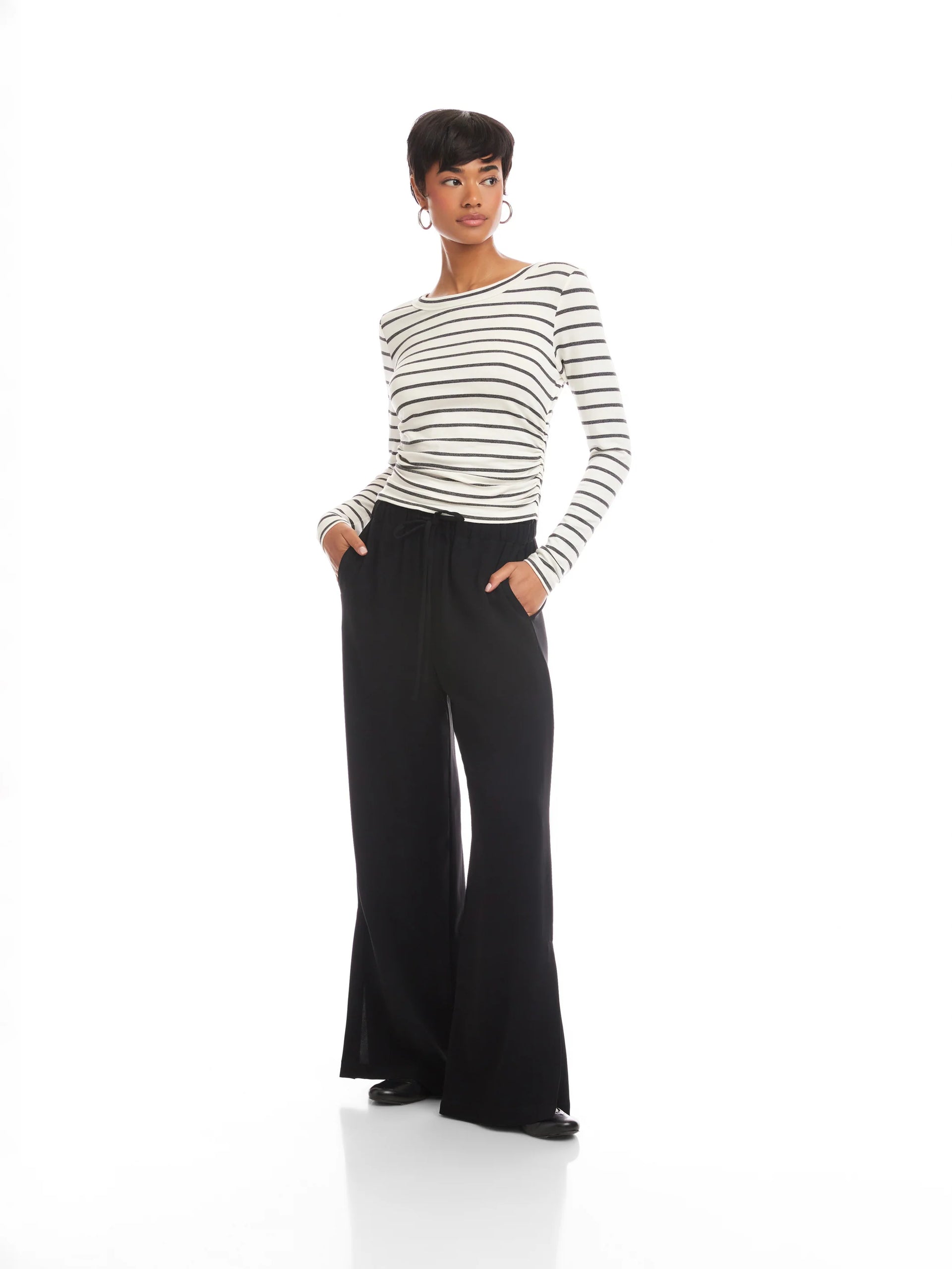 Steff Black Stripe Side Shirred Top- Stripe