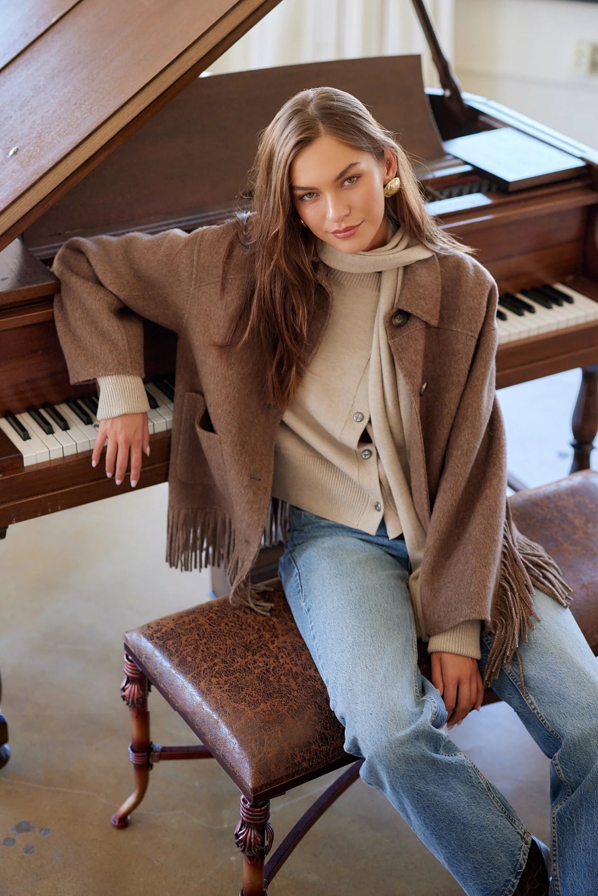 Yara Fringe Jacket in Wheat