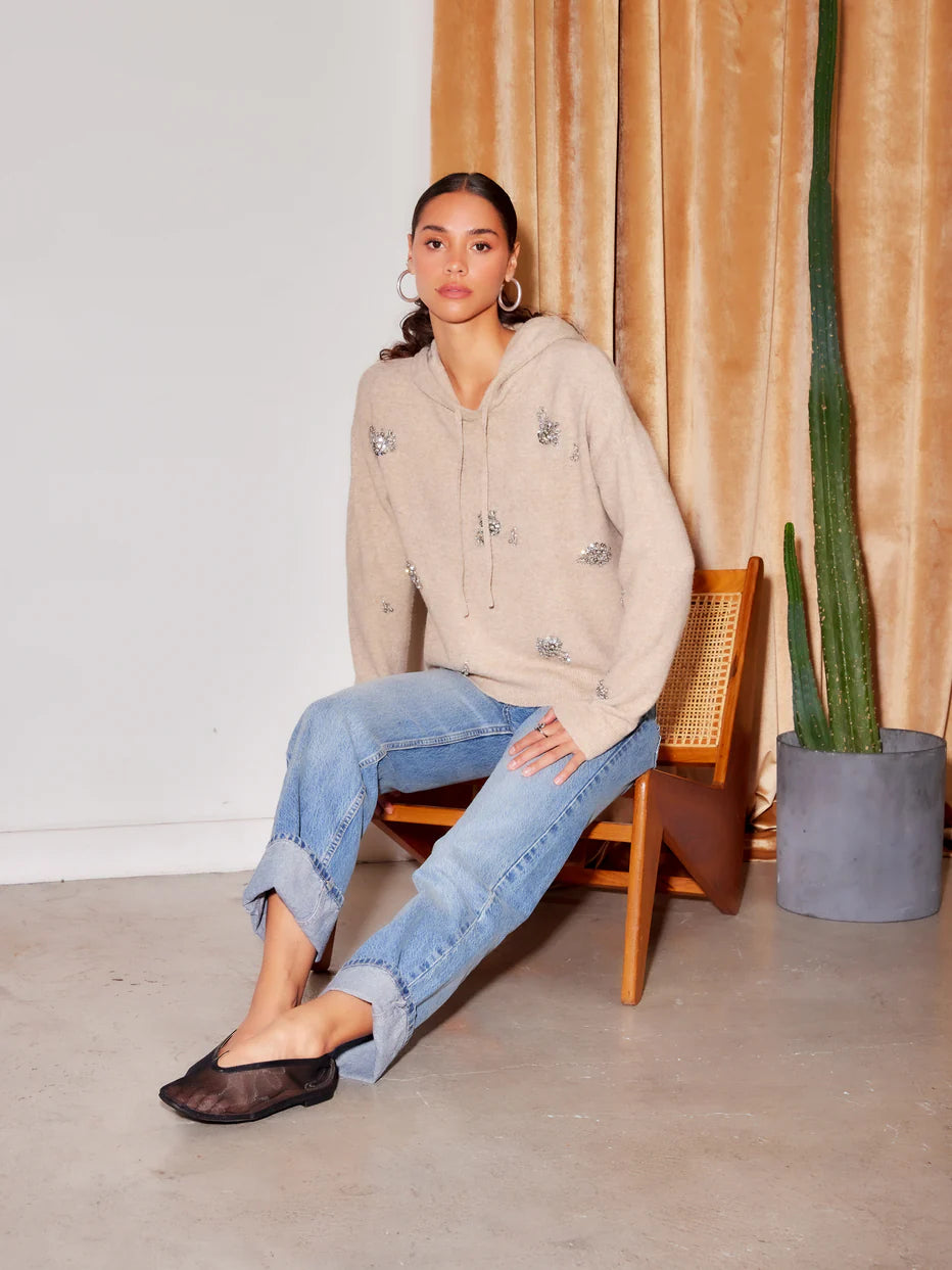 Krystal Embellished Hoodie- Heather Oatmeal